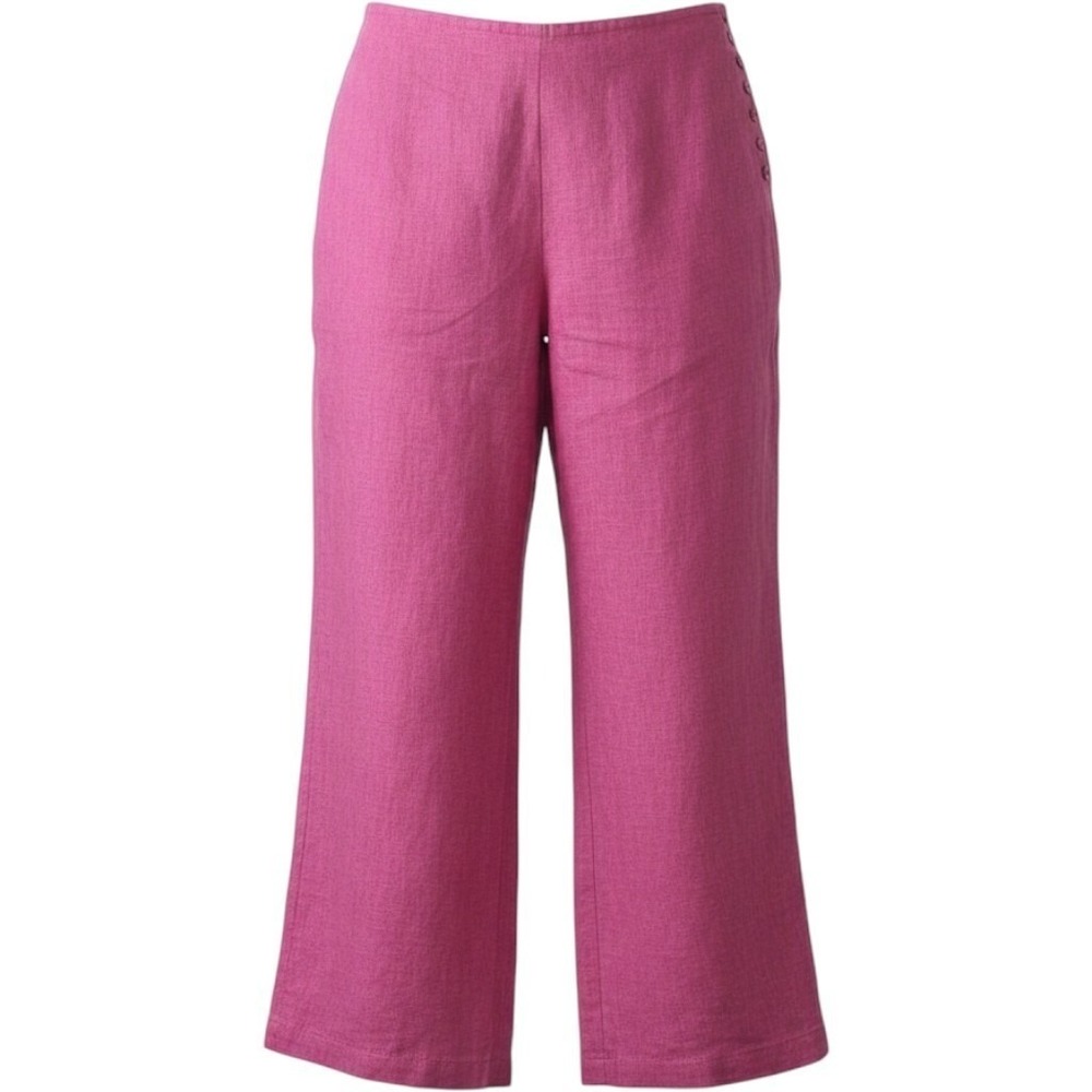 J.Jill Linen Crop Pants Women 16 Pink Coastal Grandmother Wide Leg Side Button